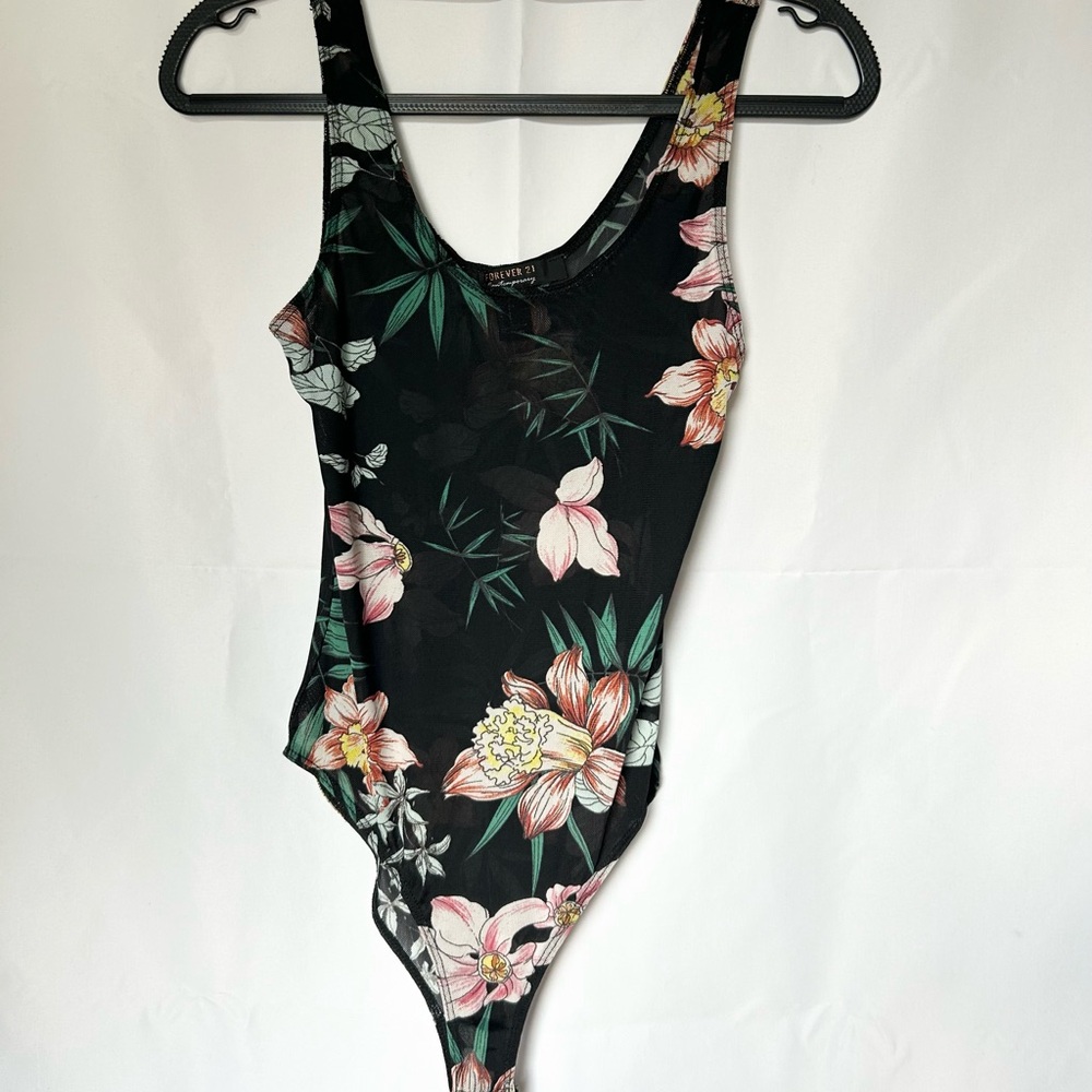 Forever 21 Black Floral Kids Bodysuit